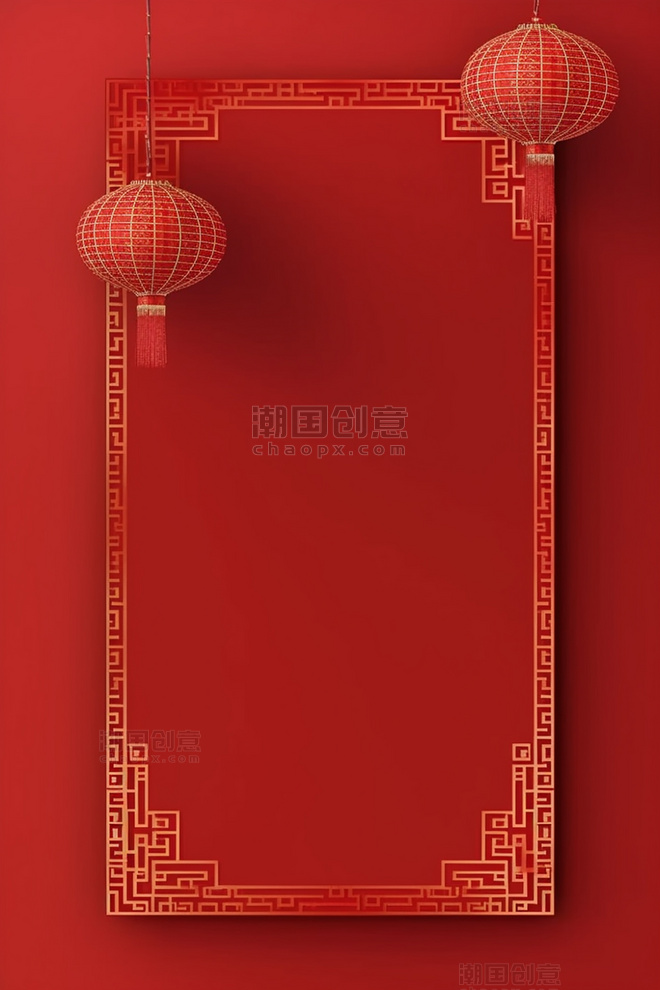 古典红色灯笼中国风立体边框