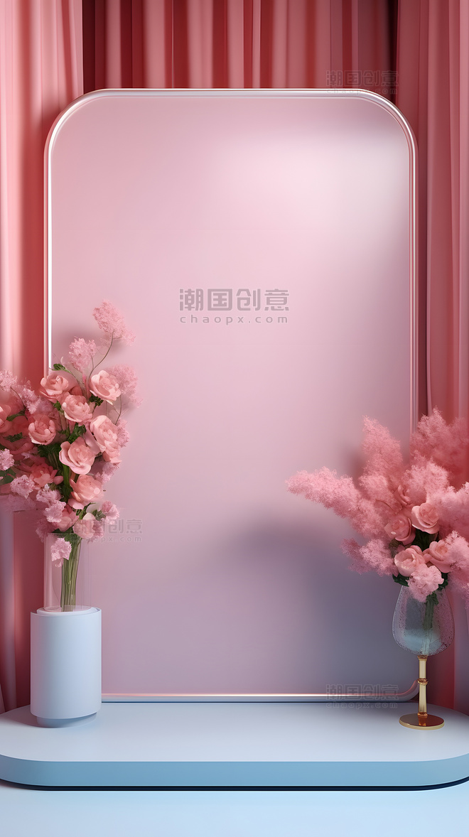 粉色鲜花产品展台背景