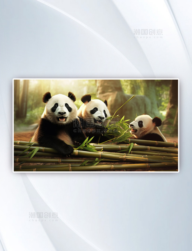 竹林里有一群国宝大熊猫在玩耍动物
