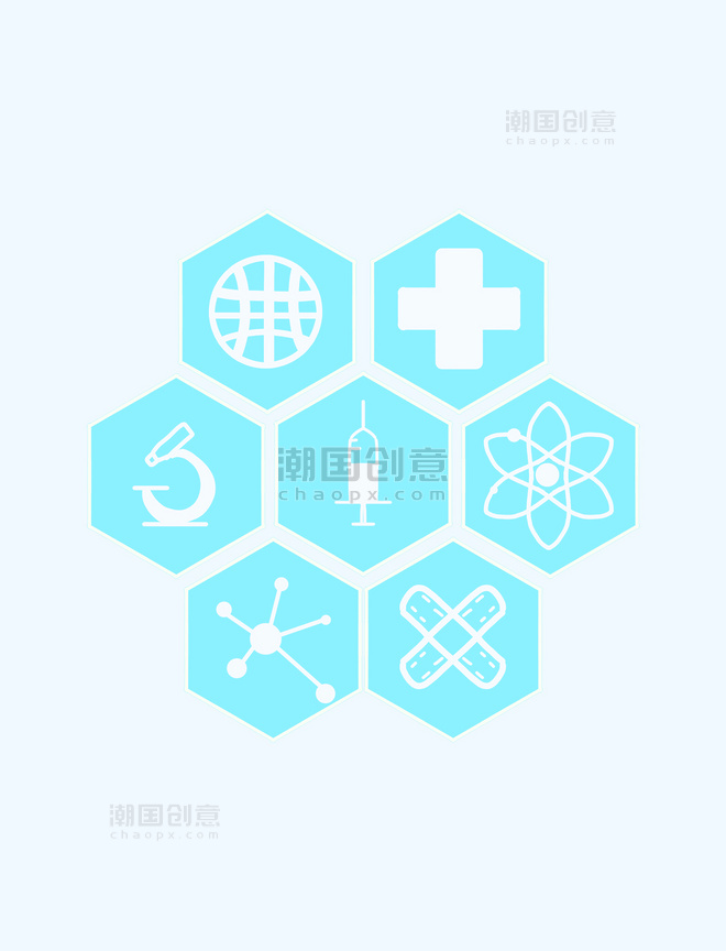 蓝色多边形科技医疗图标蜂窝符号医学元素