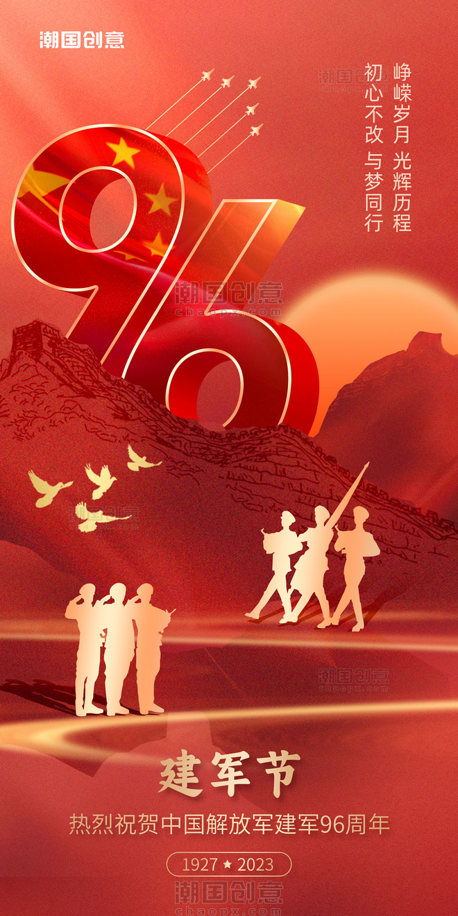 八一建军节96周年纪念日祝福红色海报