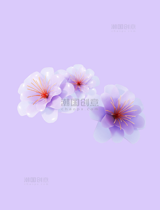 3D立体紫色渐变玻璃花元素花朵