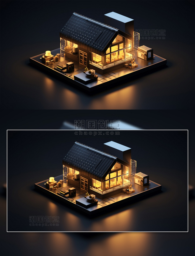 微观3D建筑房屋屋檐
