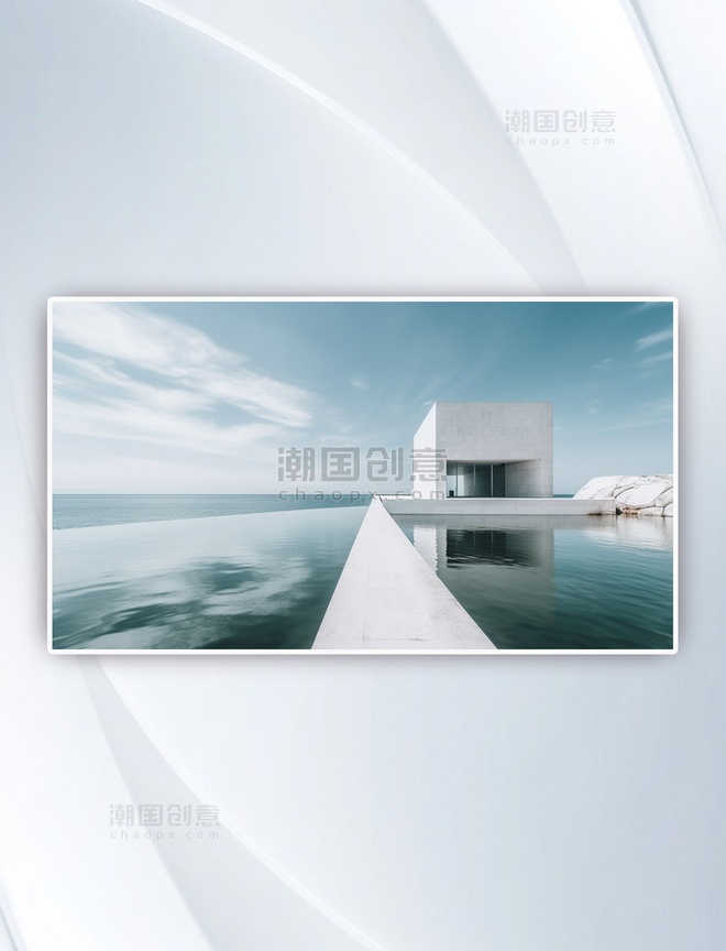 白天靠近水体的方形白色混凝土建筑摄影