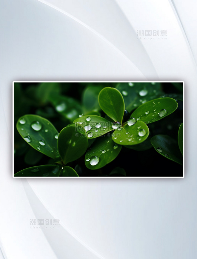 绿色植物上的水滴清新摄影图