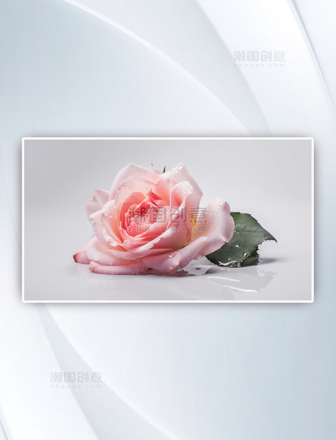 白色表面上的粉红色玫瑰高清图