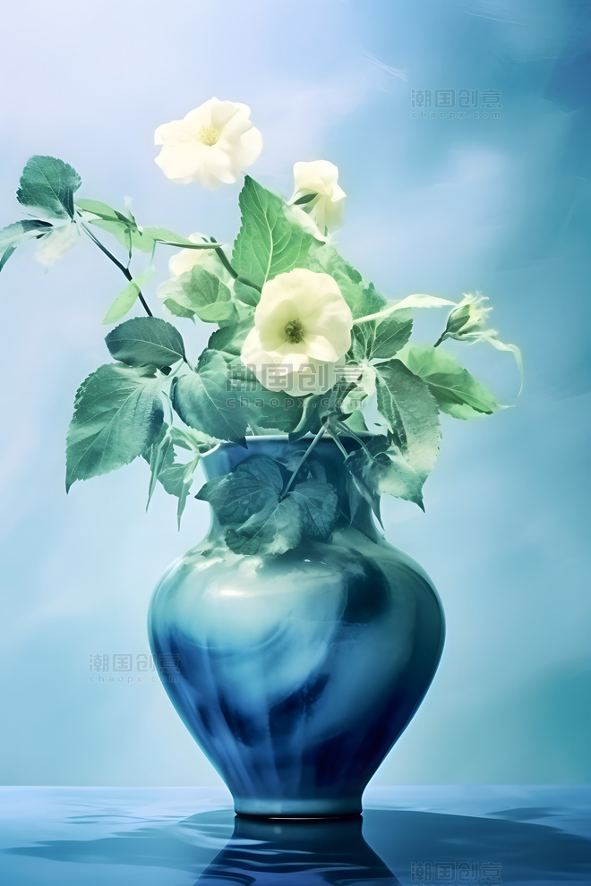 简约瓷器花瓶蓝色背景
