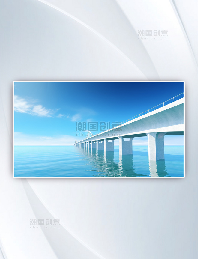 白天在蓝天下的蓝海上的白色混凝土桥摄影