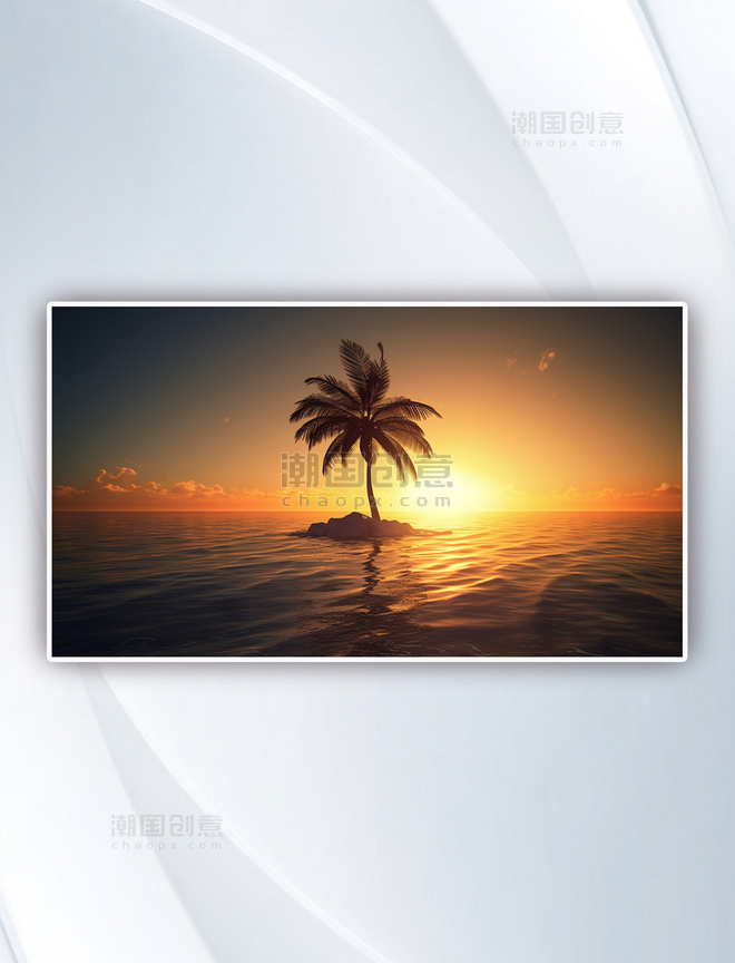 日落时靠近水体的棕榈树摄影图