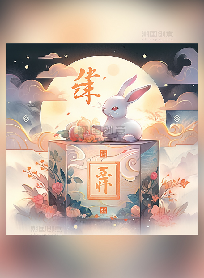 中秋节食品包装盒包装设计月饼和兔子
