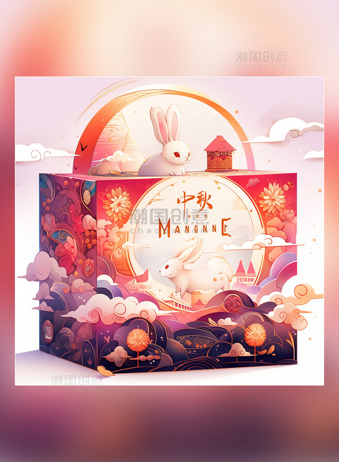 中国中秋节月饼食品包装设计月饼和兔子包装盒