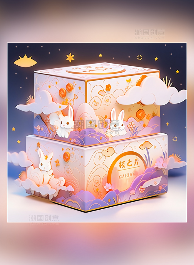 食品包装盒中秋节月饼的包装设计月饼和兔子