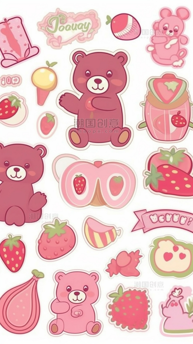 贴纸可爱贴纸粉色草莓可爱的熊