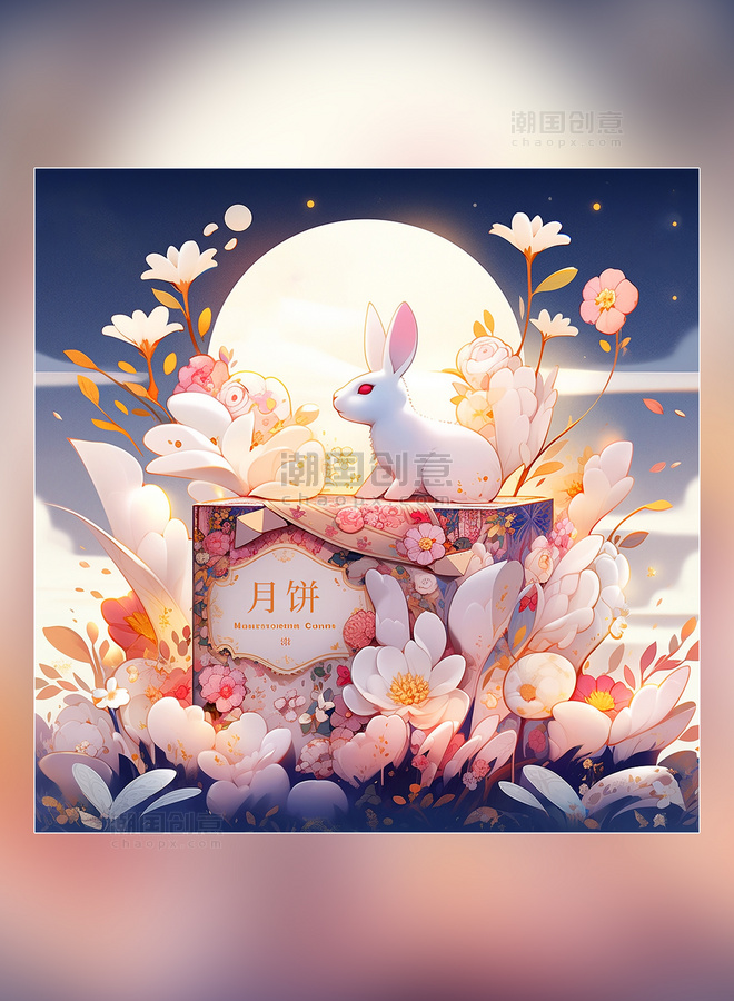 包装设计中国中秋节月饼食品包装盒的月饼和兔子