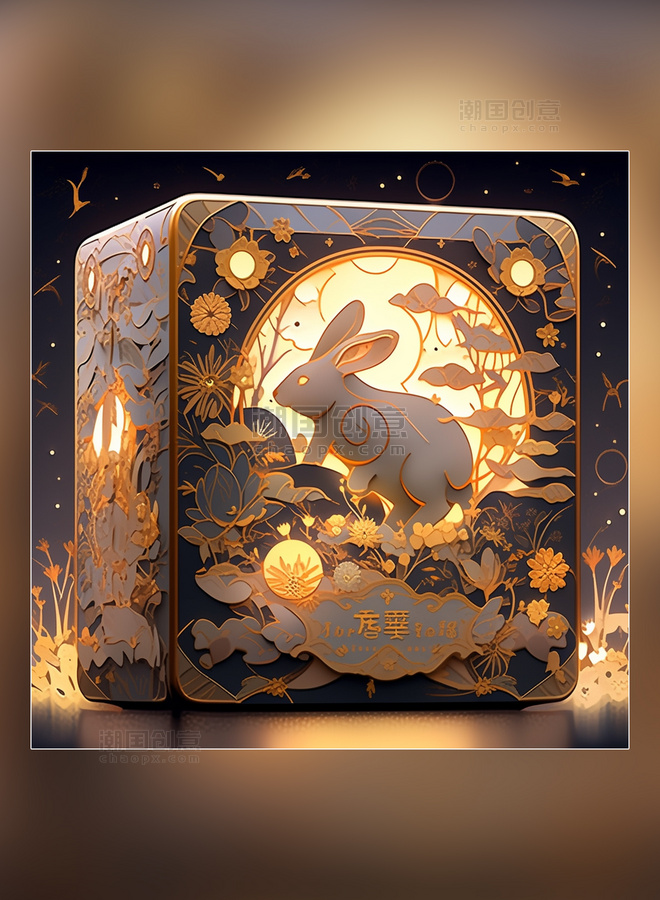 月饼食品中国中秋节包装盒的包装设计月饼和兔子