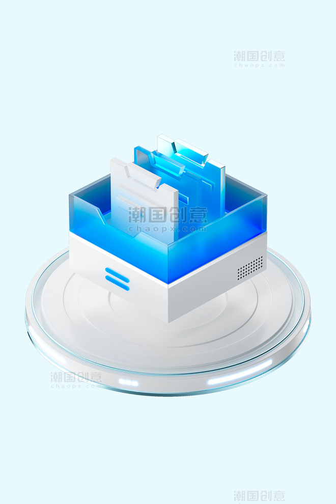 蓝色3D科技商务透明玻璃微软风元素