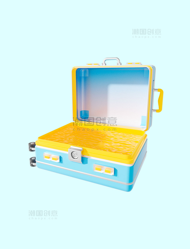 3D立体夏天海边沙滩行李箱