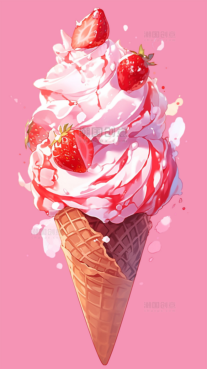 夏季草莓蛋卷冰激凌夏天冷饮