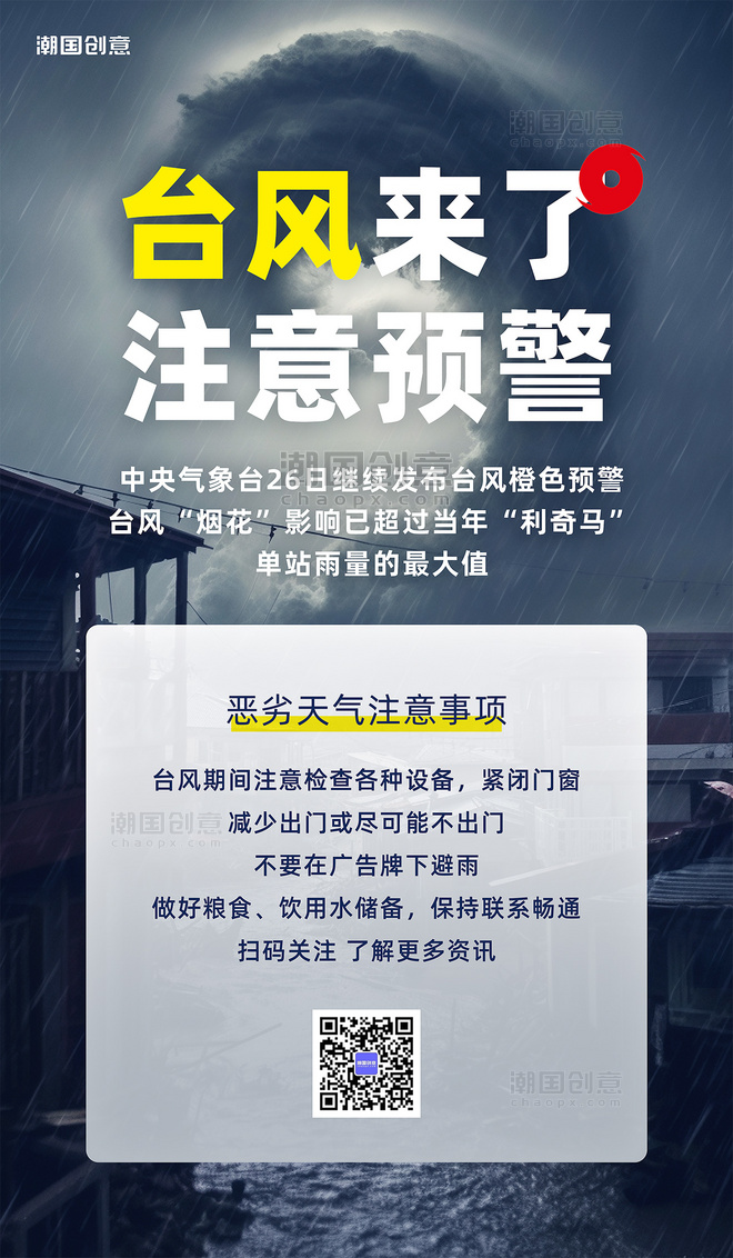 夏季自然灾害台风预警暴雨天气温馨提示海报