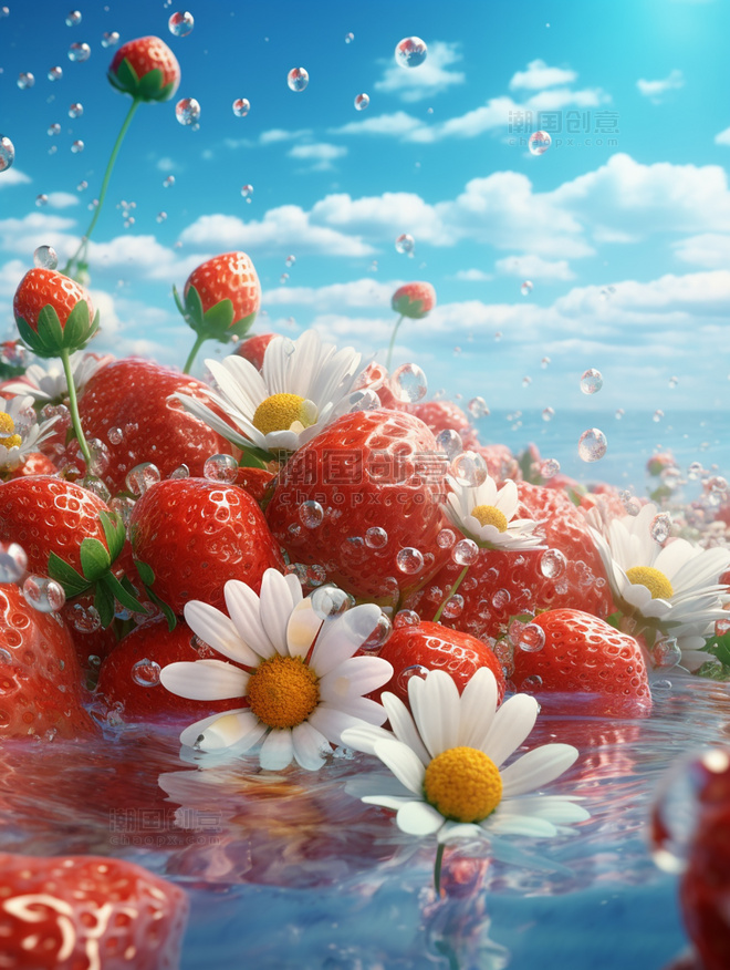 夏季清凉创意草莓水果背景