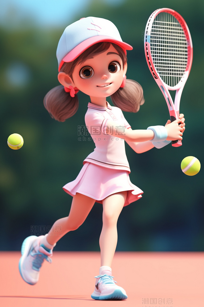 网球小女孩运动网球元素