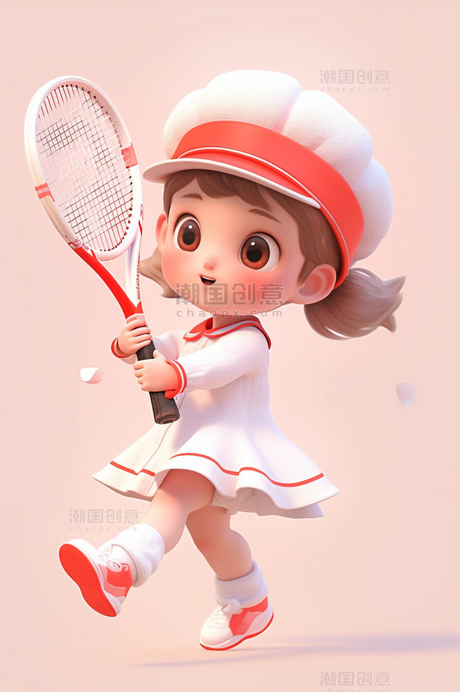 网球运动小女孩打网球元素