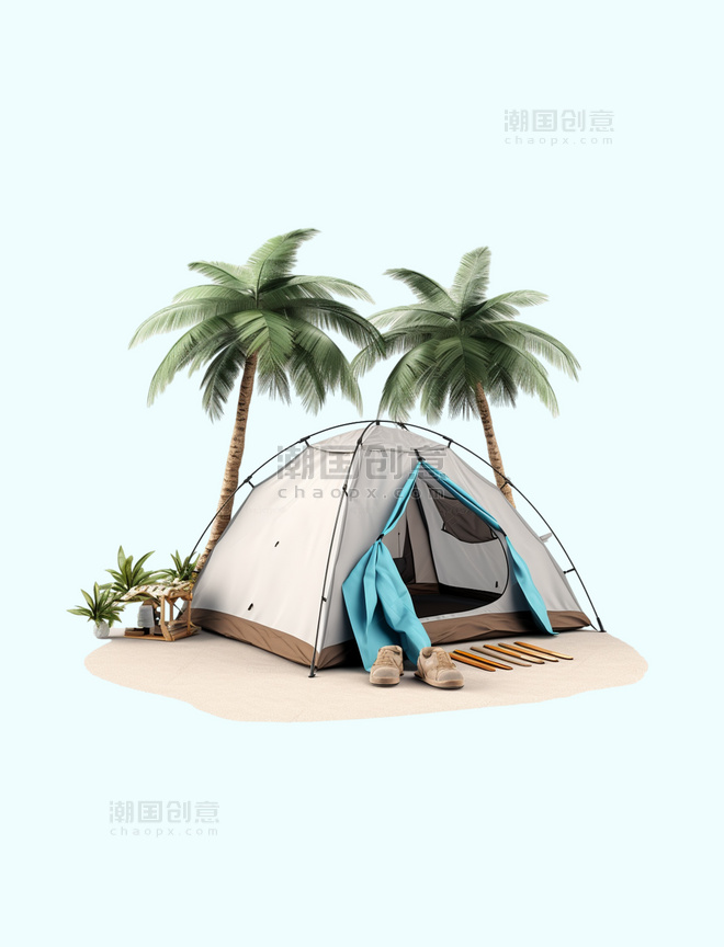 野营彩色手绘露营帐篷