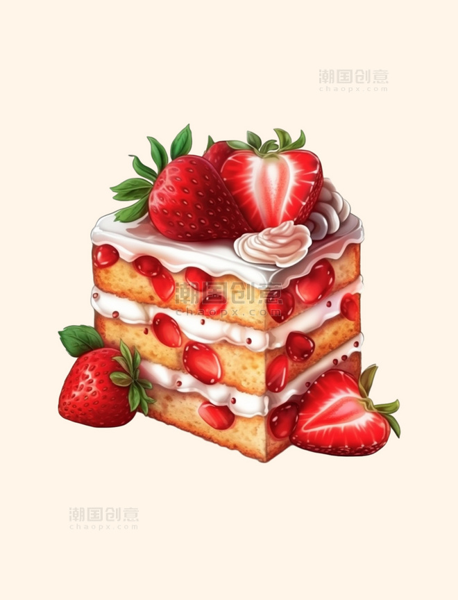 草莓蛋糕美食数字艺术绘图