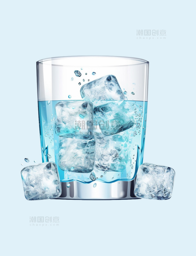 蓝色空白背景矢量插图上带有水花的冰