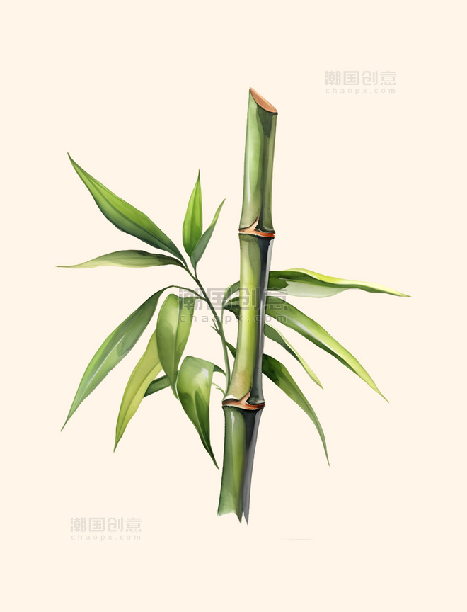 水彩风格绿色竹子植物剪贴画