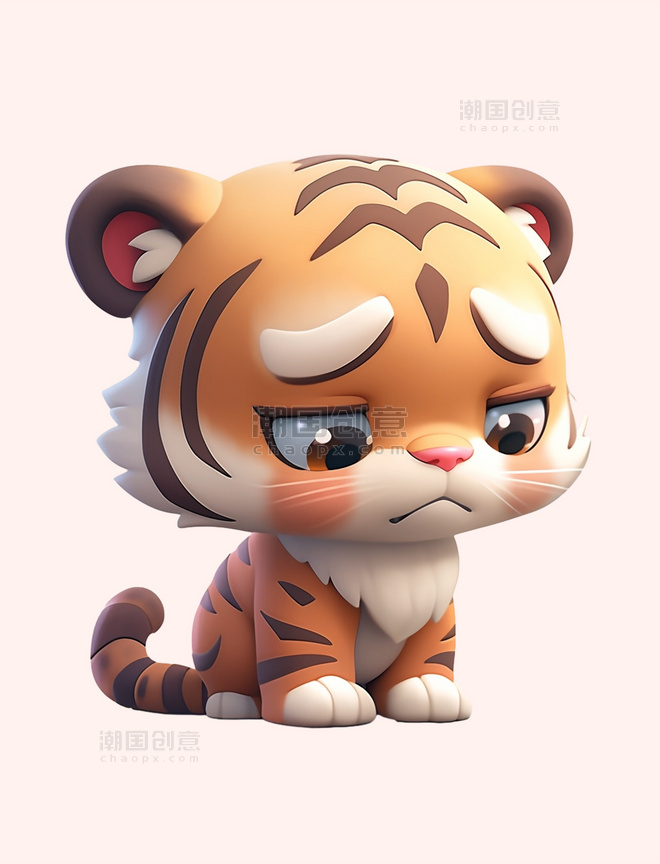 3DC4D立体动物卡通可爱悲伤小老虎元素