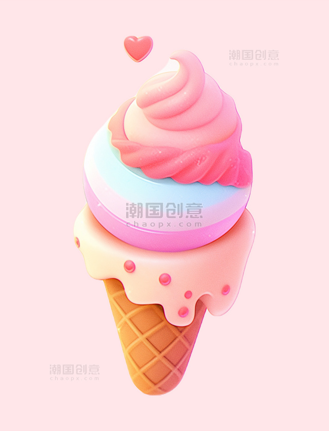 彩色3d立体可爱元素冰淇淋模型
