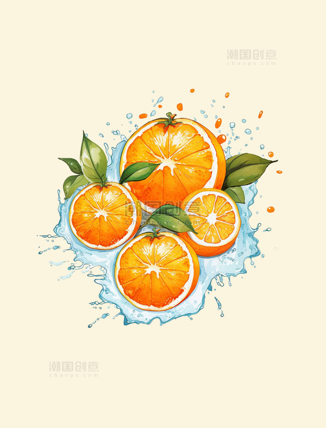 水彩手绘橙子