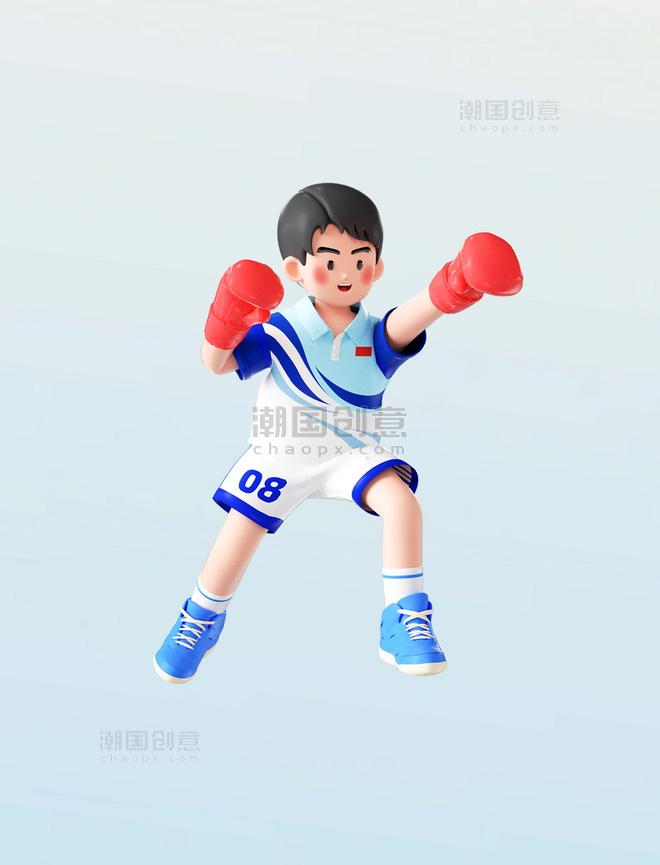3D立体运动会男运动员人物拳击形象亚运会
