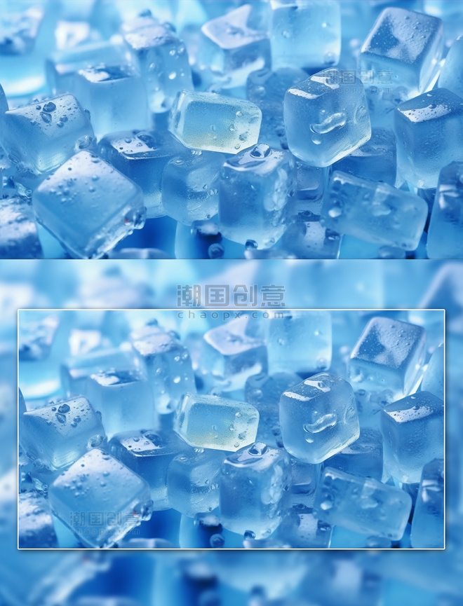 蓝色冰块结冰背景夏天冰凉清凉