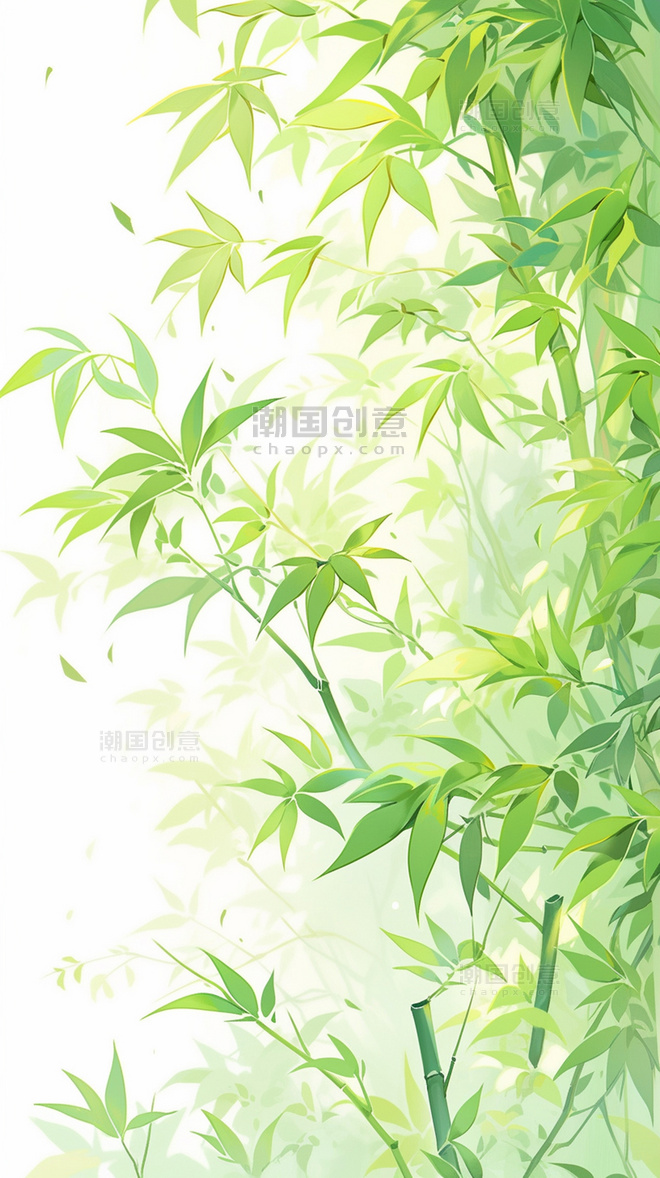 绿色清新竹子竹叶竹竿植物植物水墨背景