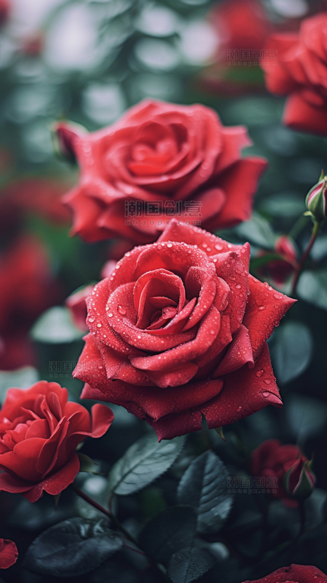 唯美植物花草红色玫瑰花露珠七夕情人节