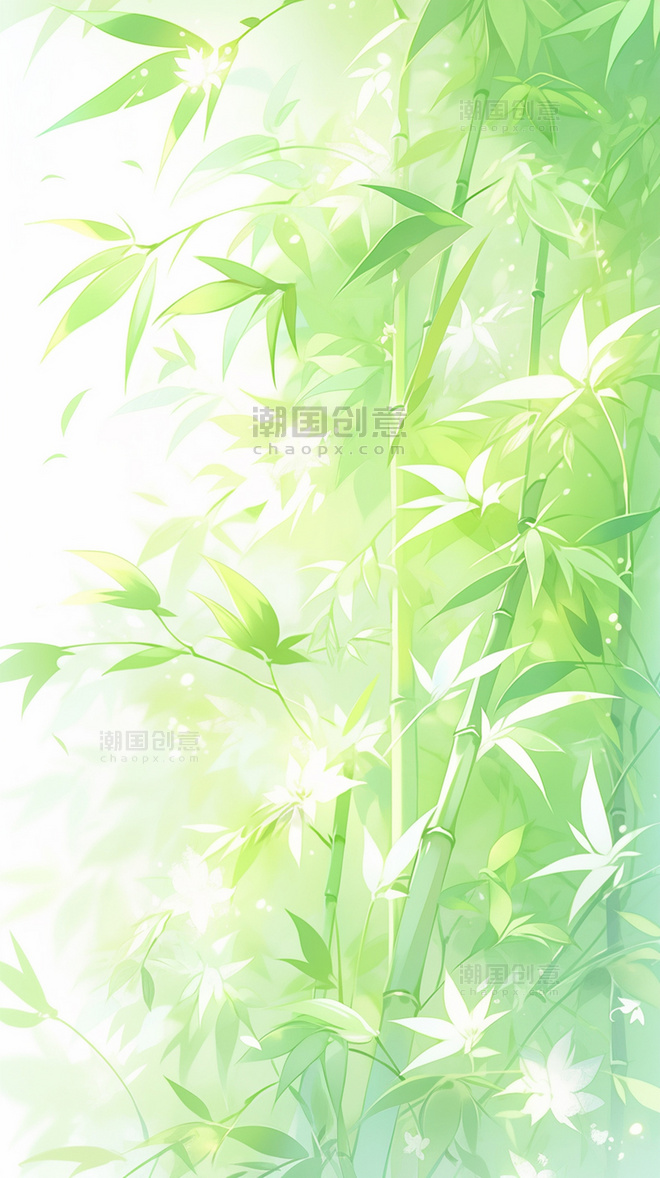 绿色竹子竹叶竹竿中国风竹林背景