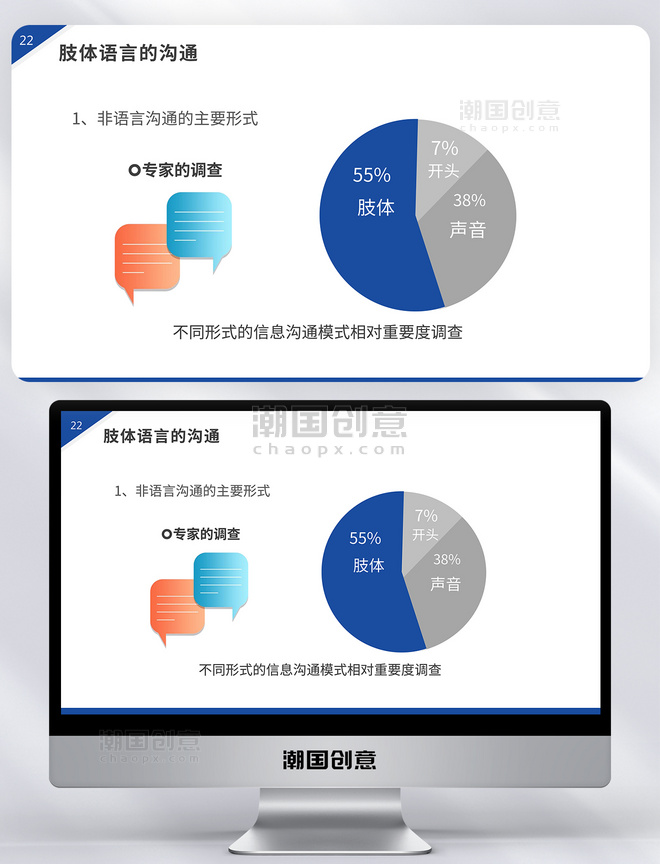 蓝色简约高效沟通技巧培训课程PPT模板图表数据