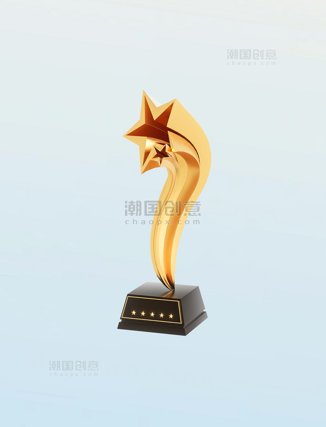 3D立体五角星形状金色颁奖奖杯模型