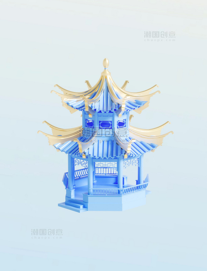 3D立体杭州城市特色建筑模型元素