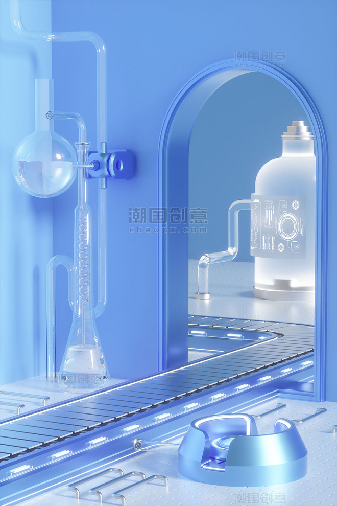 3D立体蓝色科技风产品电商展台场景