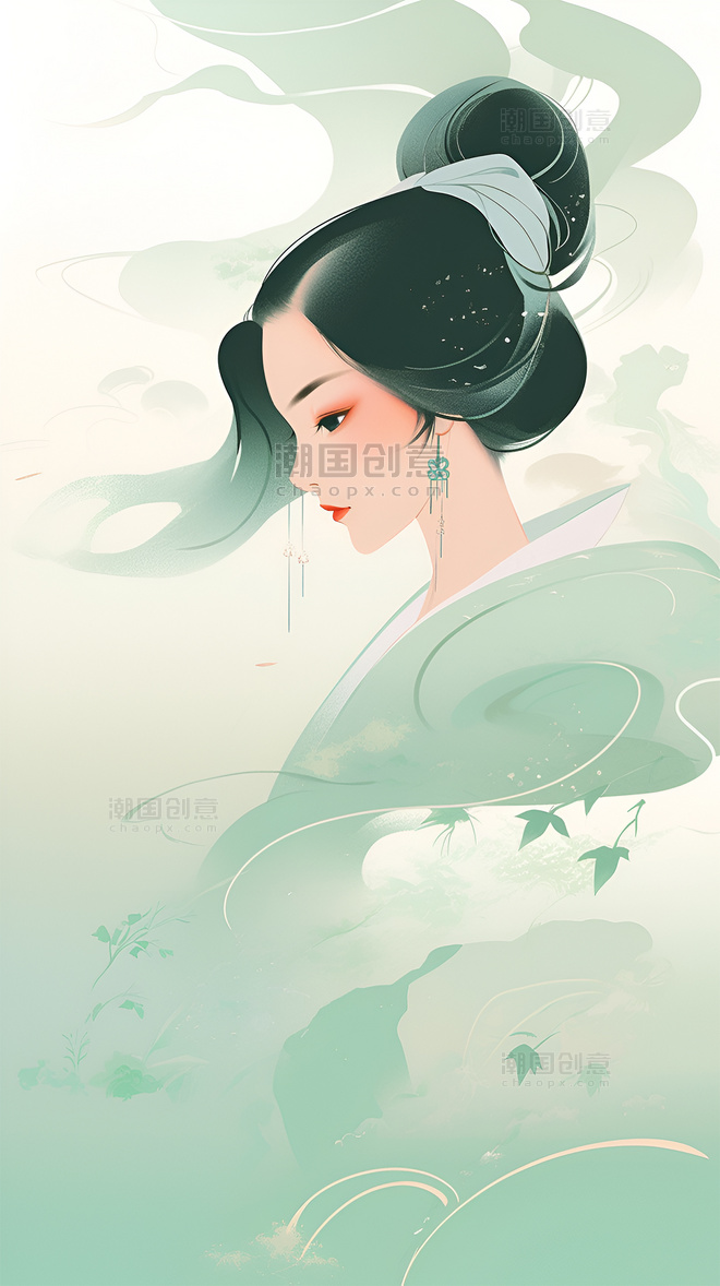 绿色新式淡雅中国风古风美女人物形象