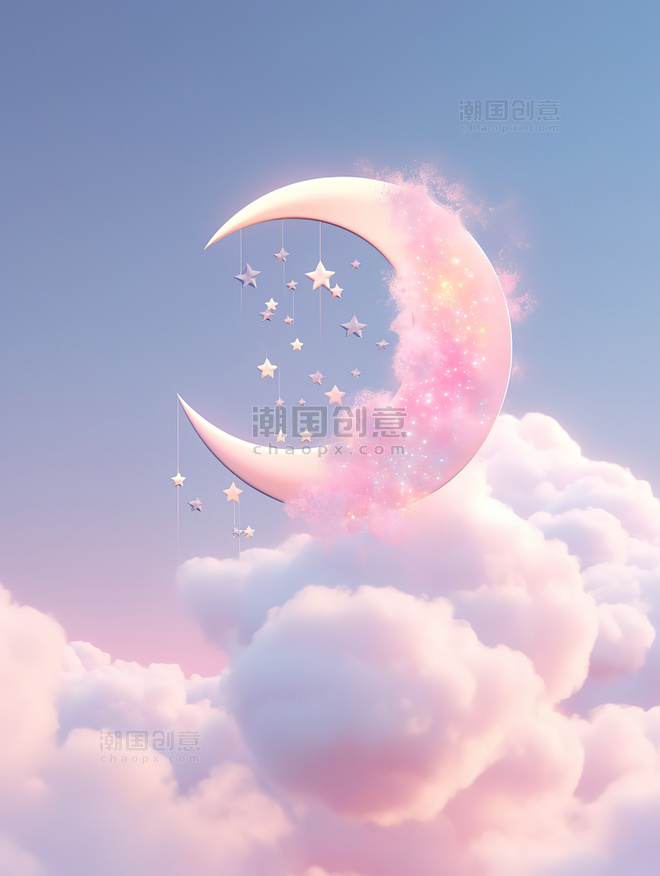 神奇梦幻空灵新月月亮云朵插画