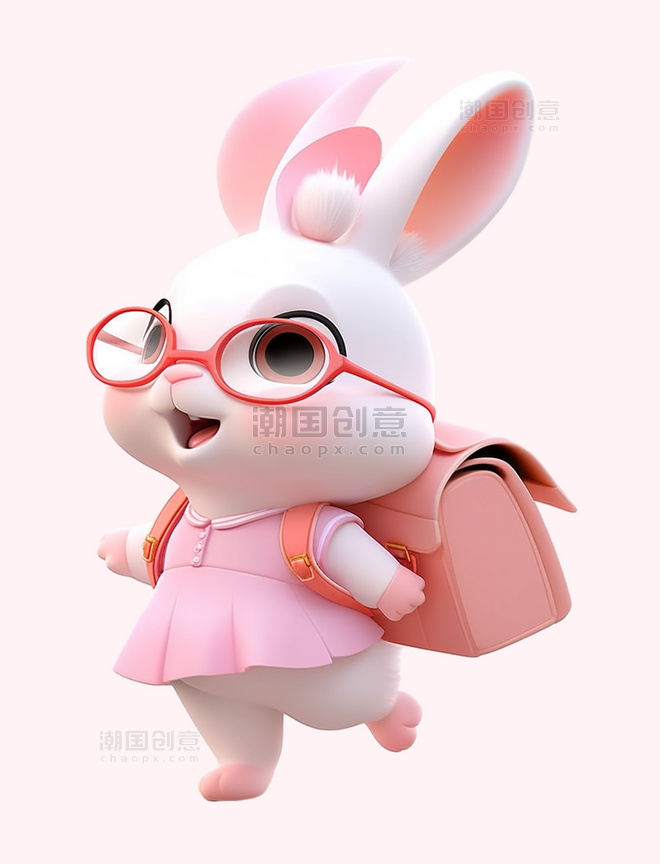 卡通可爱兔子背着书包3d元素