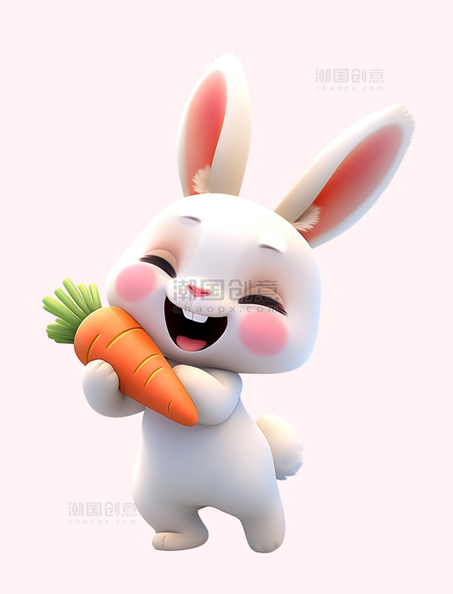 粘土可爱兔子吃胡萝卜卡通3d元素