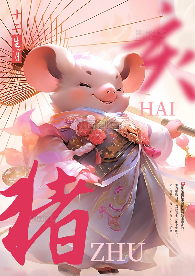中国风海报猪十二生肖国潮IP