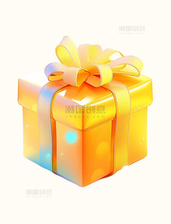 黄色礼物礼盒丝带写实装饰图案元素