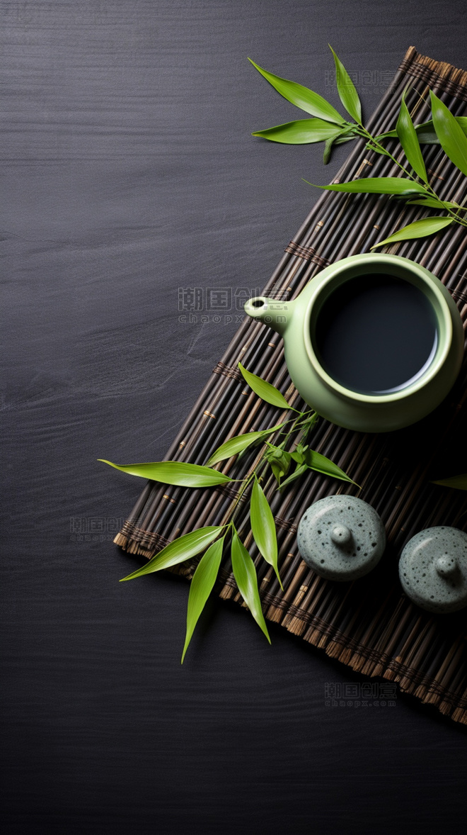 中式喝茶意境茶杯茶碗竹子
