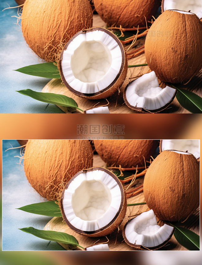 夏季水果切开的鲜椰子美味水果高清摄影图夏天夏季水果饮料